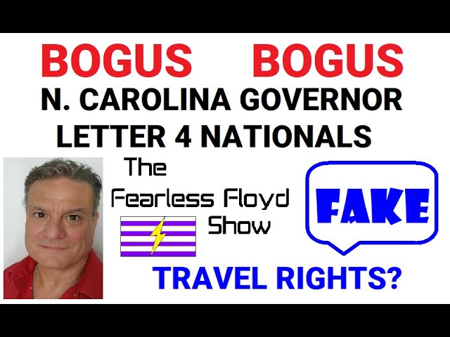 BOGUS N. CAROLINA GOVERNOR LETTER 4 NATIONALS TRAVELING