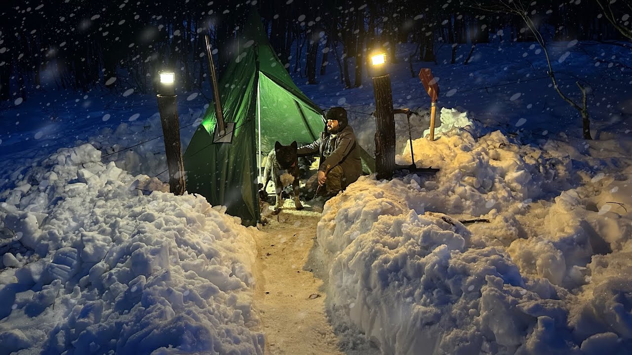Hot Tent Camping in DEEP SNOW With My Dog; Winter Bushcraft SURVIVAL ...