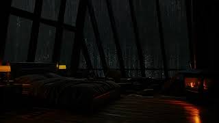 Midnight Attic Ambience - Fireplace Bliss 🔥 Heavy Rainfall & Thunder sounds for Deep Sleep