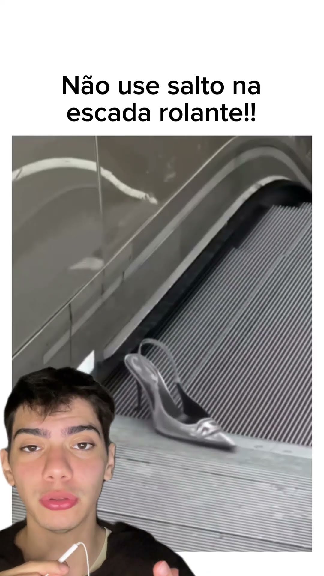 Salto alto + escada rolante = perigo! ?⚠️ Use o botão vermelho em emergências! ?