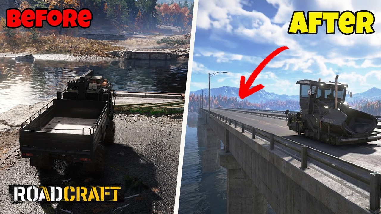 RoadCraft - Building a Massive Concrete Bridge Over the River (4K ...
