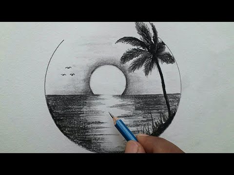 Easy Sunset Scenery Drawing  How to Draw Beautiful Scenery of Sunset with Pencil