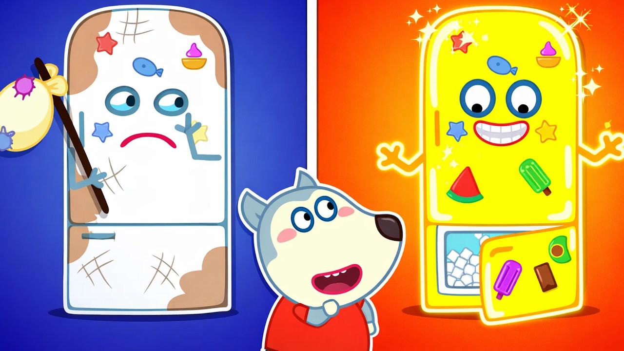 O que está dentro do pobre frigorífico?🤩Não desperdice alimentos | Wolfoo em português