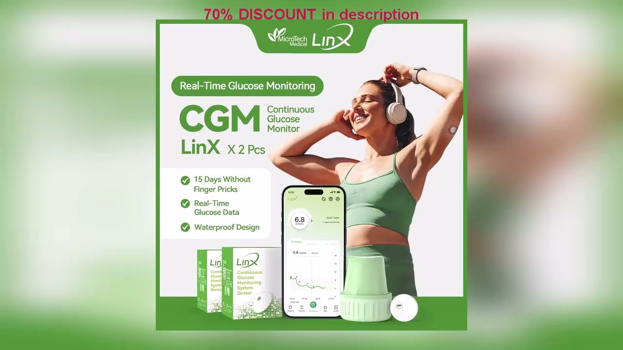 A must-have product! 2PCS Microtech LinX Continuous Glucose Monitor System CGM 24H Real-Time Blood