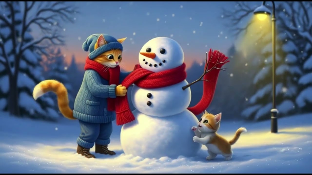 🐾 Baby Cat & Mama Build a Snowman ⛄ |Heartwarming Cat Animation | Cute Winter Story | (Satori Style)