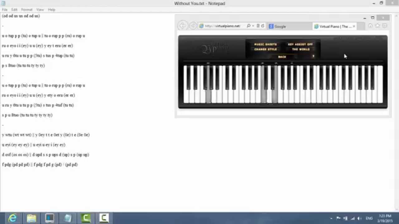 Virtual Piano Without You Sheet Youtube - roblox piano sheets classical