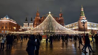 Новогодние Кремль, Манеж и Никольская улица. Январь 2022. 4K 60fps