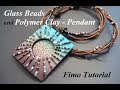polymer clay Fimo tutorial glass bead pendant кулон с бисером из полимерной глины