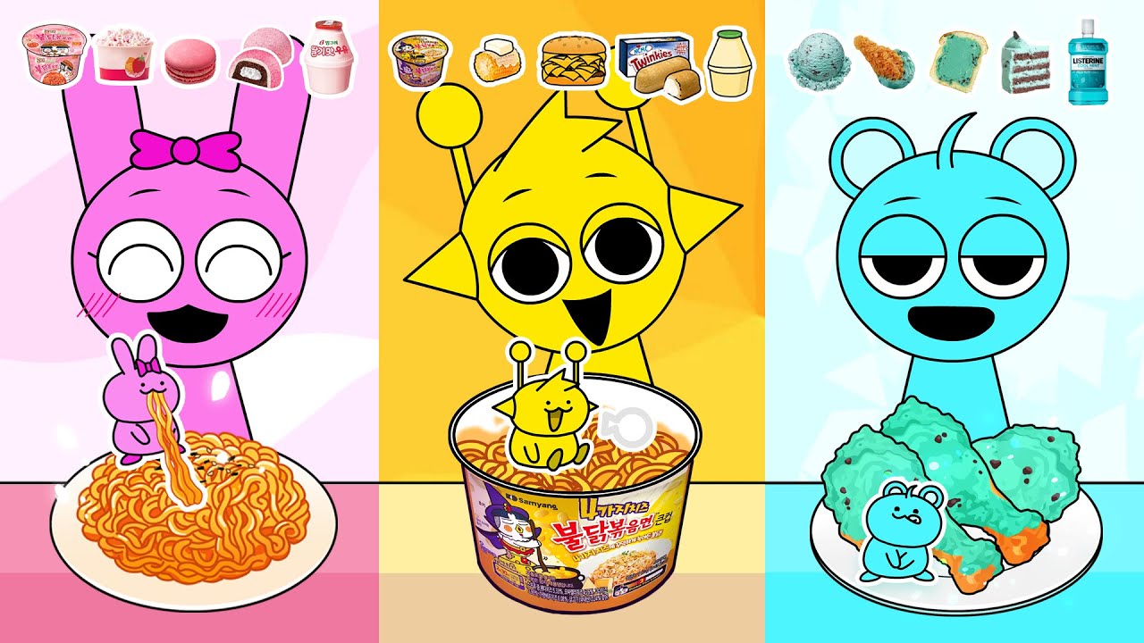 Sprunki Chu's COLOR MUKBANG COMPILATION1 (Pink & Yellow & Mint) | ASMR | Animation