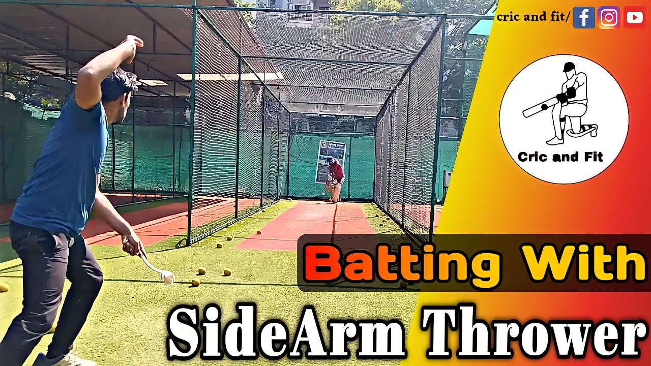 Batting with sidearm thrower cover drive batting practice cricket