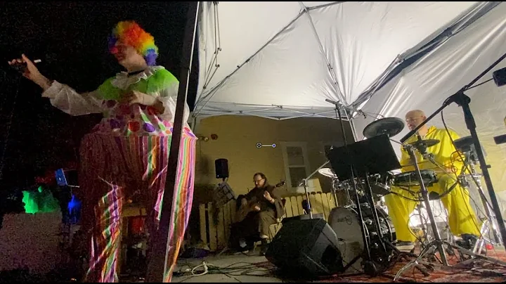 Middle aged dad band Halloween driveway jam