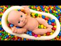 Satisfying Video l Glossy Bathtub Full of Candy Skittles with Slime Grid Balls & Magic Fruits ASMR