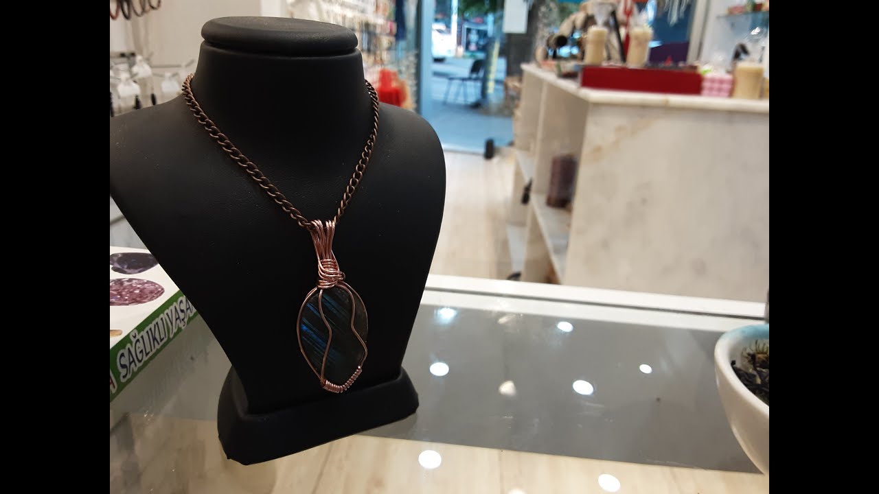 LABRADORİT TAŞIMIZI KOLYE YAPTIK BAKIR TEL İLE