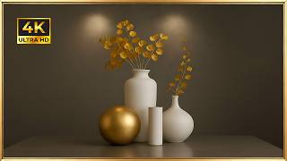 Minimalist Golden Eucalyptus & White Vases | Gold Framed 4K Art Screensaver | Elegant TV Wallpaper screenshot 1
