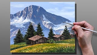 Acrylic Painting Mountain Houses Landscape / Correa Art