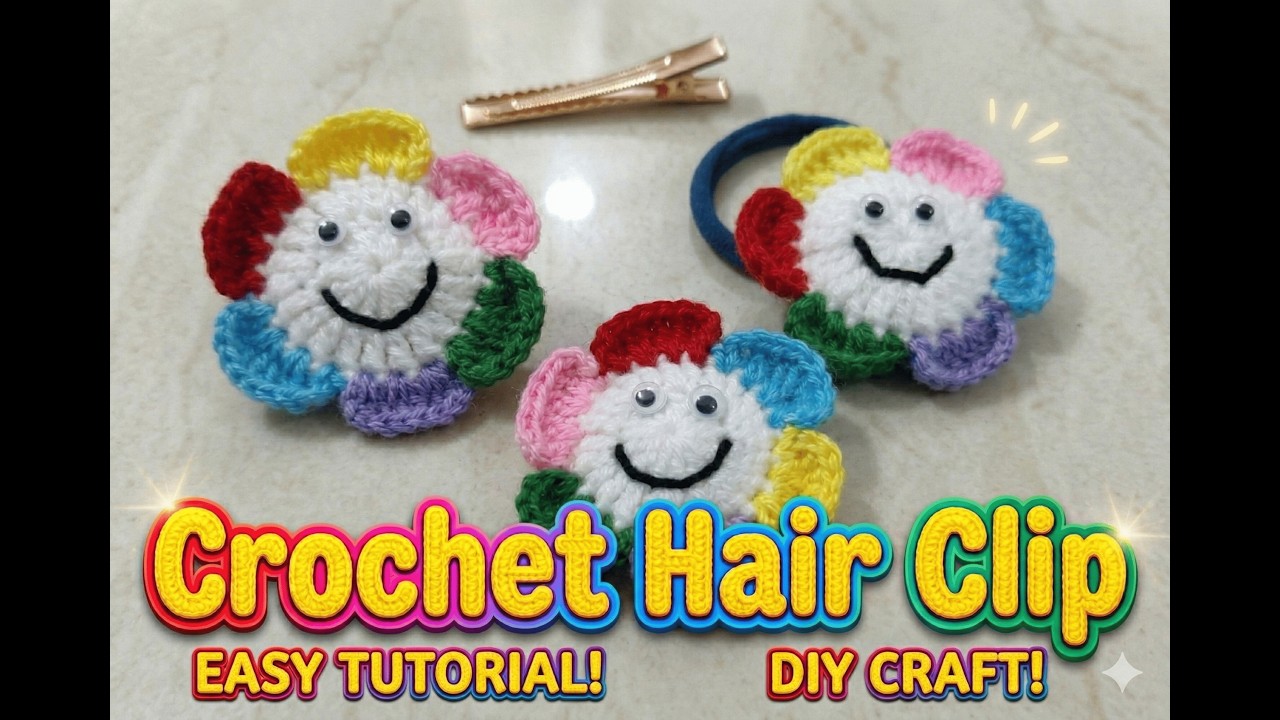 Crochet hair Clip  🧶 hair clip tutorial 🧶crochet #hair #clip  #tai #handmade #crochet