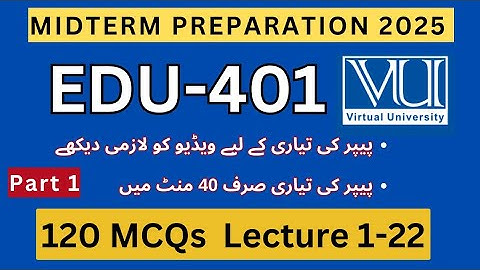 EDU401 Midterm Preparation Spring 2025 | 120 Important MCQs Lectures1-22 | Past Paper Solved MCQs