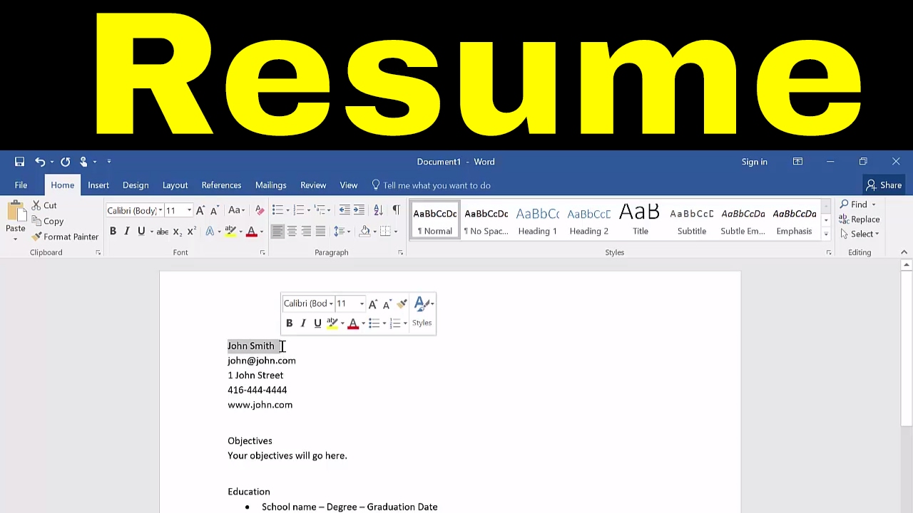 make a resume on microsoft word