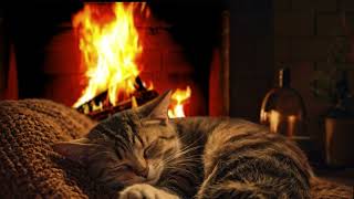 Crackling Dreams:  Purring Cat by the Fireplace