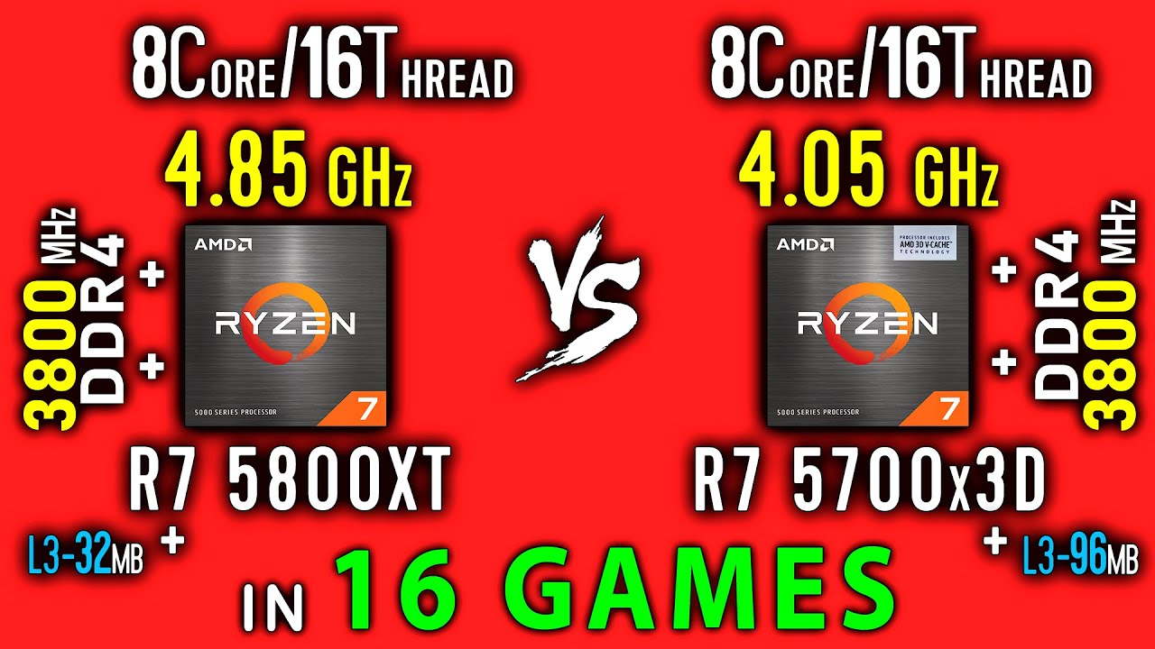 Ryzen 7 5800XT vs Ryzen 7 5700x3D Test in 16 Games or R7 5800XT vs R7 5800x3D