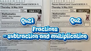 Edexcel maths GCSE Past Paper 1 Foundation (Q21) Higher (Q2) May 2024 - fractions