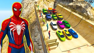 العاب سيارات في طريق الخطر spiderman w cars on ramp GTA 5 challenge