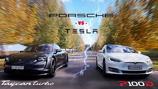 : Porsche Taycan Turbo vs Tesla Model S P100D | DRAG RACE