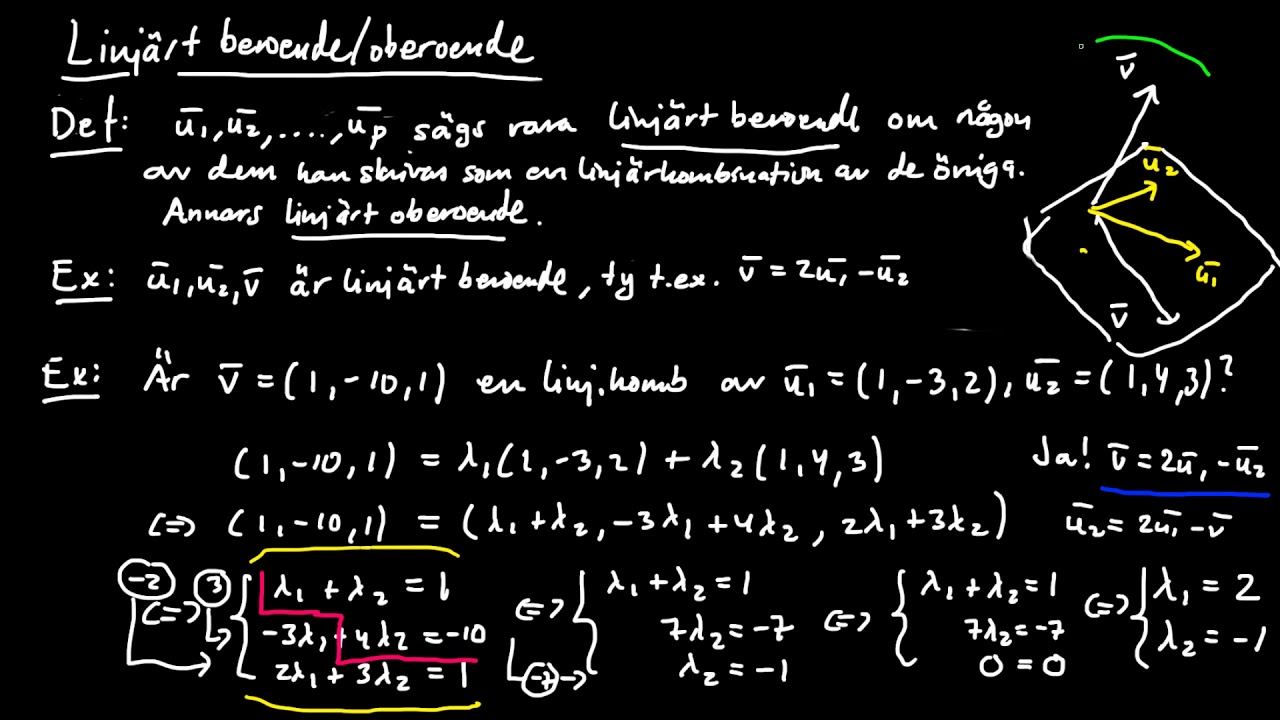 Centrala begrepp del 1 -  linjärt beroende/oberoende, definition