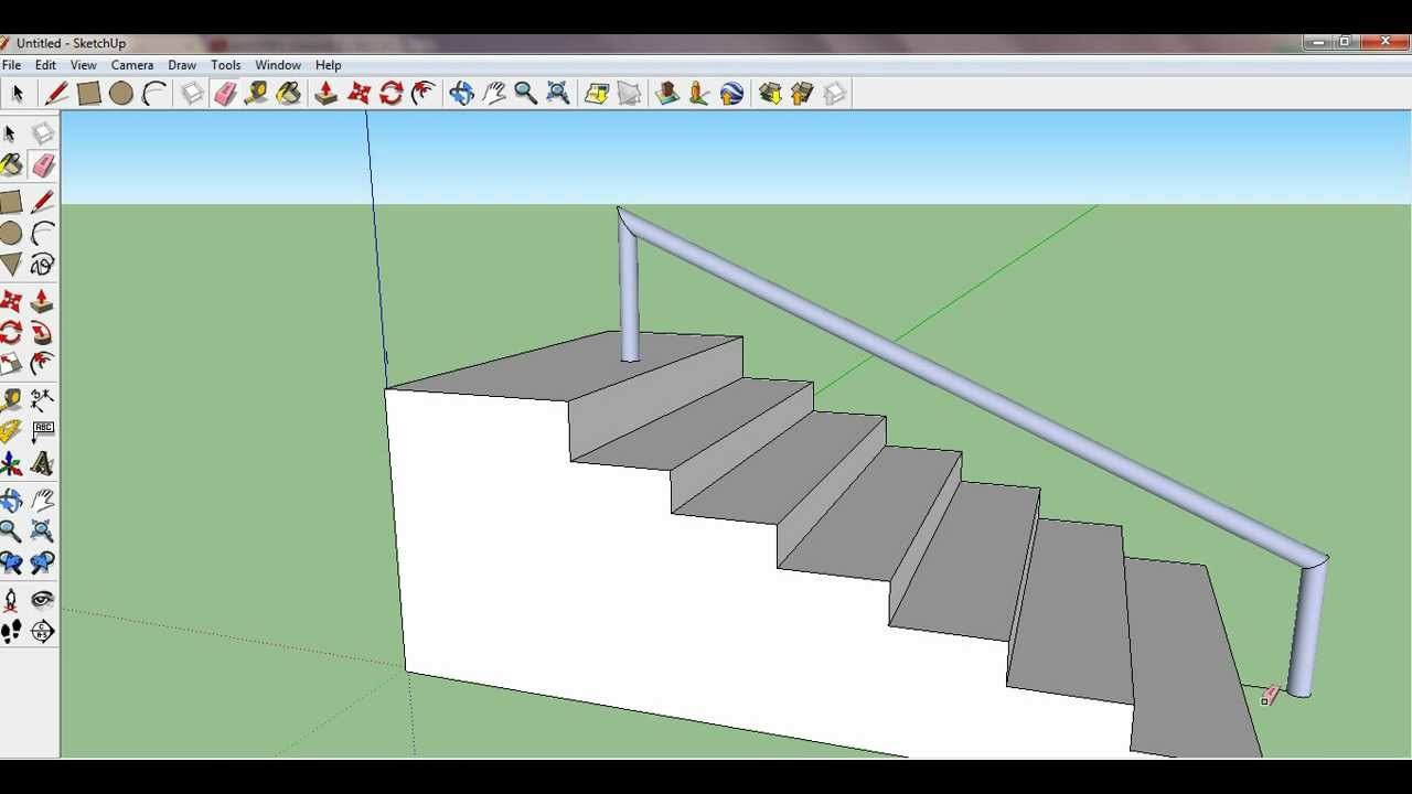 Google Sketchup: How To Make Stairs With a Rail - YouTube