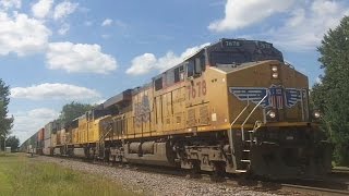 UP 7678 Leads a Stack Train, Grand Mound, IA