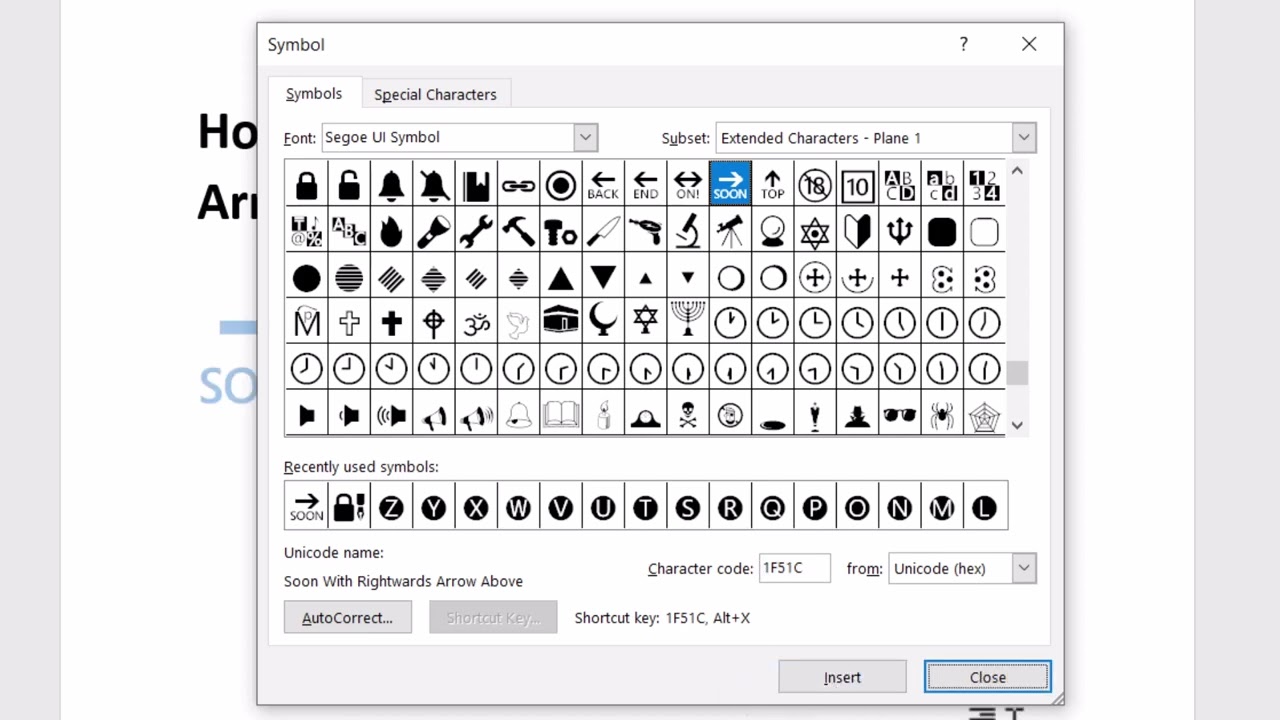 How to type Soon With Rightwards Arrow Above in Word