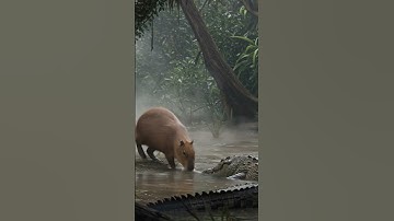 Unexpected Friendship: Capybara and Crocodile in the Jungle #capibara #crocodile #jungle #nature