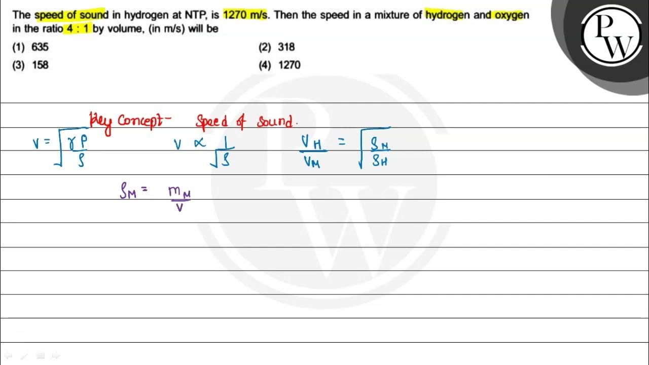 The speed of sound in hydrogen at ntp is 1270 mathrm m ma