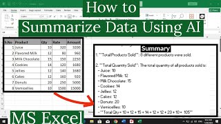 How to Summarize Data Using AI in MS Excel | How to Get Summary Of Data Using AI in MS Excel