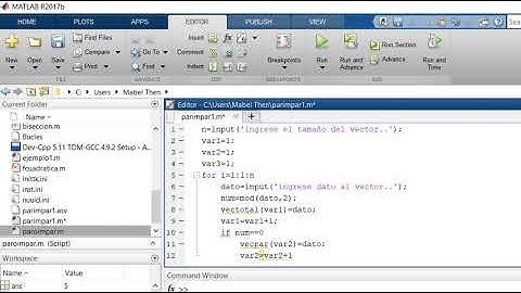 crear vectores par e impares en matlab