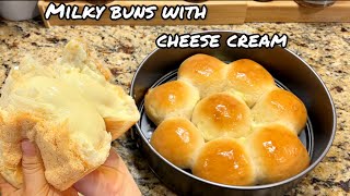 Milky buns with cheese cream inside - Fast and easy recipe