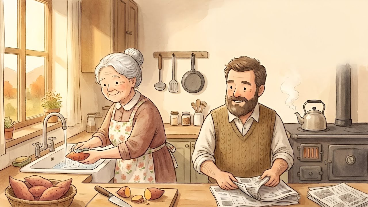 Quiet Autumn Hills: Roasted Sweet Potatoes, Warm Tea & Gentle Waiting | Ghibli ASMR