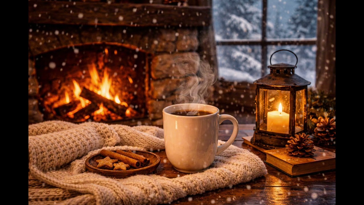 Cozy Fireplace 🔥 Winter Cabin Ambience | Relaxing Music for Sleep & Study