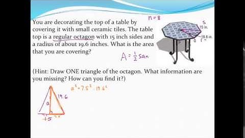 Calculating the area and perimeter of regular polygons (given side and radius)