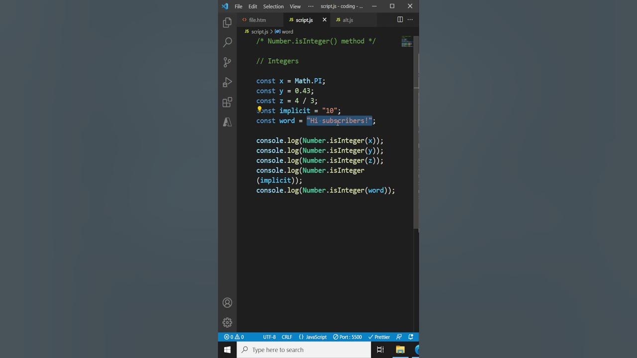 Number isInteger() method - Part 2 - JavaScript Tutorial for Beginners ...