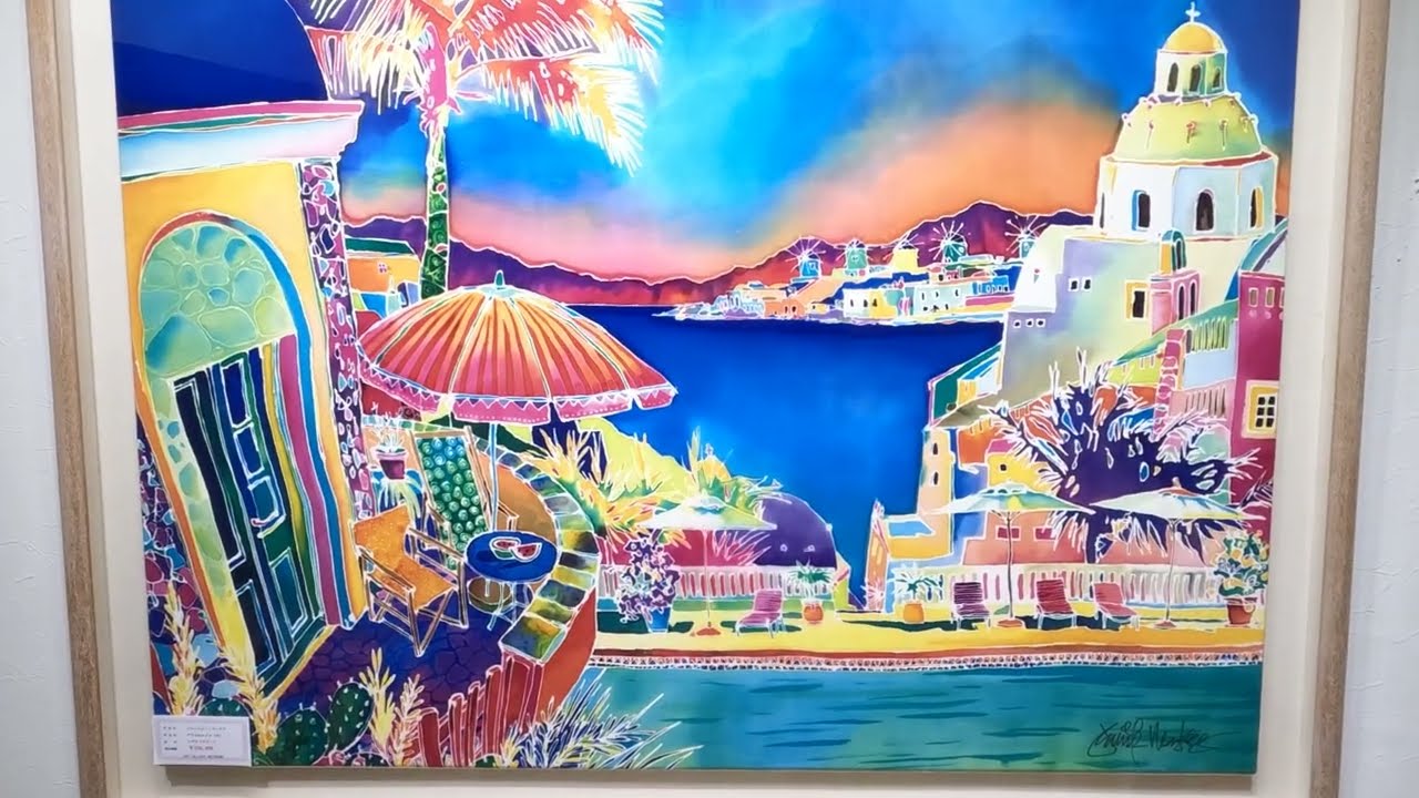 ジェニファー・マークス テラスのスイカ(大) 海 絵画 風景画 ギリシャ