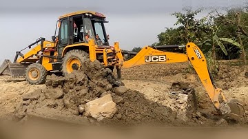 JCB Backhoe Loader Making a Bridge Foundation - JCB Working Road Construction