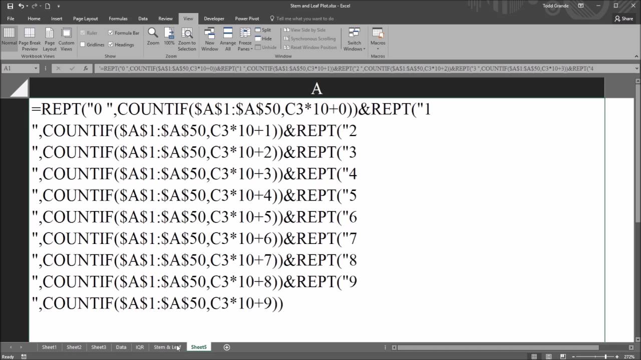 stem and leaf plot stemplot using countif and rept stem and leaf plot excel