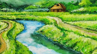 沖山王一 遠野曲屋 田舎の風景 油彩画 沖山王一 遠野曲
