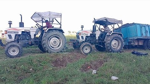 Eicher 548 with Struggle Fully Loaded Trolley Stuck in mud Pulled by Eicher 551 Tractor