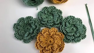 كروشيه ورده ب ثلاث طبقات وثمانيه بتلات لتزيين المشغولات والبطاطين سهل وسريع / How to crochet flower