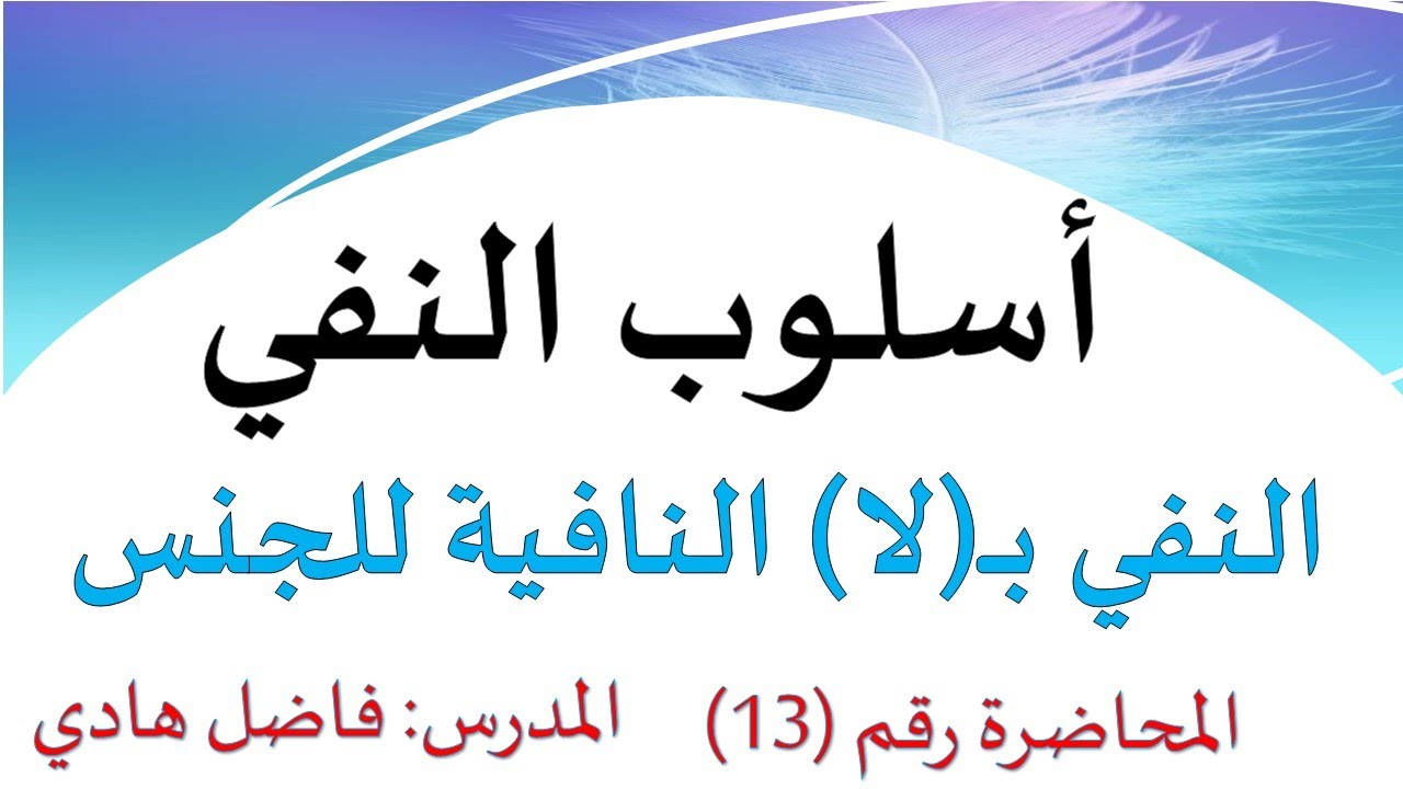 أسلوب النفي - المحاضرة رقم (13) - النفي بــ(لا) النافية للجنس -  فاضل هادي