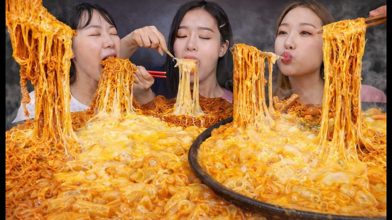 Cheese Pull Heaven! 🧀🤤 Creamy Tteokbokki & Ramen Mukbang ASMR 🍜🔥