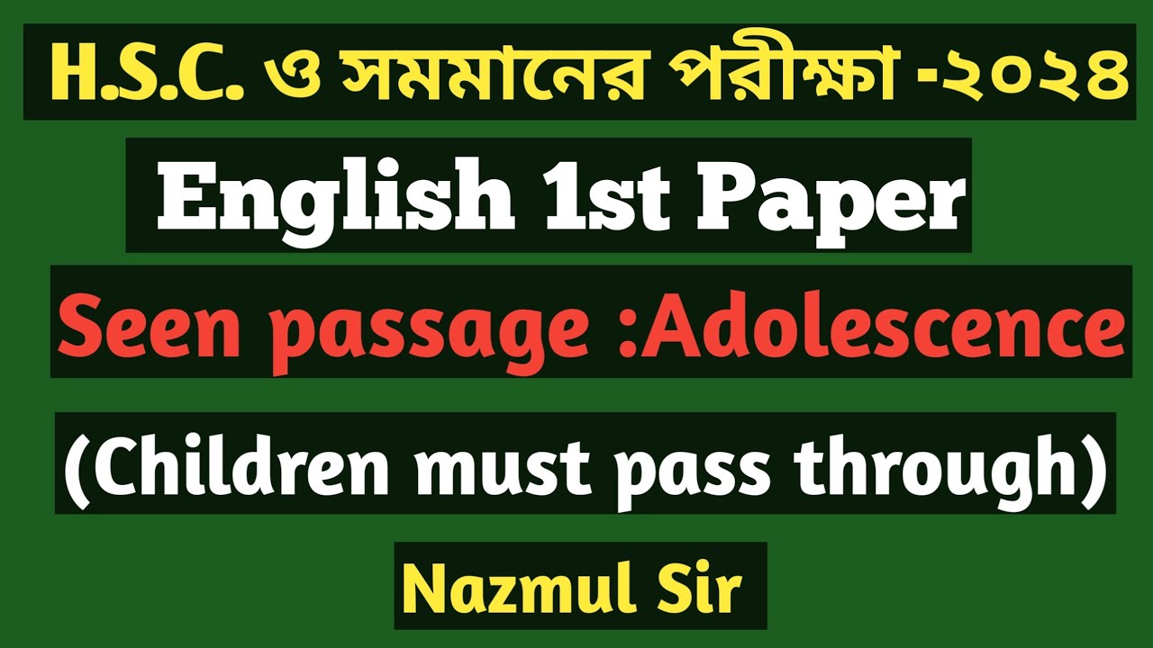 Adolescence ( children must pass) ।। The Storm and Stress of ...