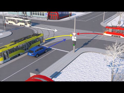 Какому трамваю должен уступить дорогу водитель автомобиля?